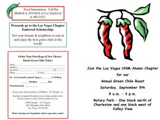 Join the Las Vegas UNM Alumni Chapter for our Annual Green Chile Roast Saturday, September 9th 9 a.m. – 3 p.m.