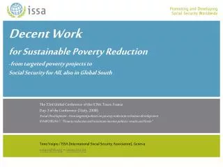 Decent Work for Sustainable Poverty Reduction from targeted poverty projects to Social Security for All, al