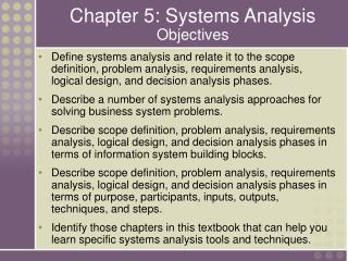 Chapter 5: Systems Analysis Objectives