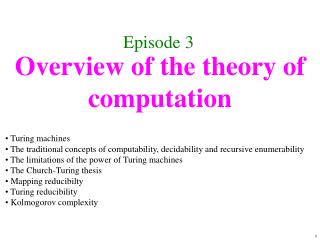 Overview of the theory of computation