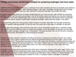 Phillips announces world's best catalyst for producing hydro