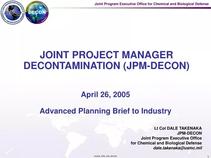 joint project manager decontamination jpm decon