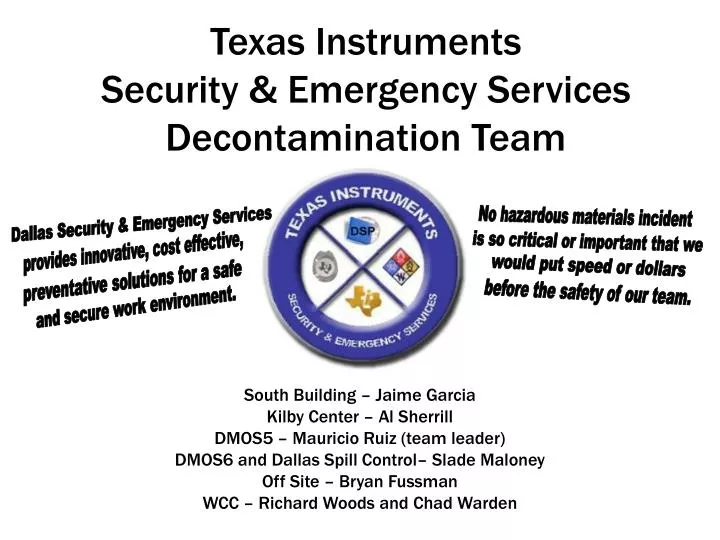 texas instruments security emergency services decontamination team