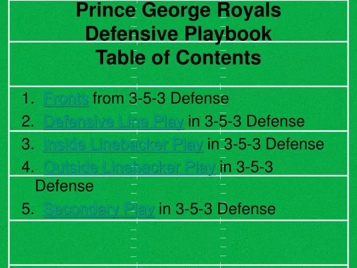 prince george royals defensive playbook table of contents