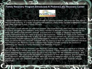 Family Recovery Program Introduced At Pickerel Lake Recovery