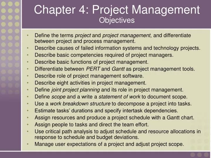 chapter 4 project management objectives