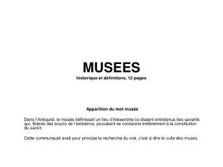 MUSEES historique et définitions, 12 pages