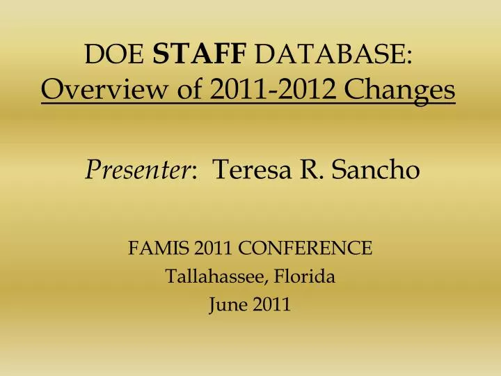 doe staff database overview of 2011 2012 changes