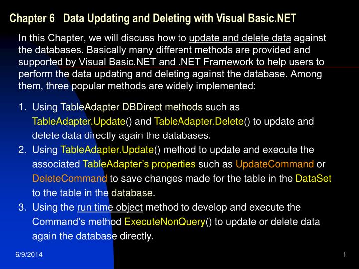 chapter 6 data updating and deleting with visual basic net