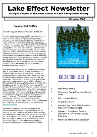 Lake Effect Newsletter Michigan Chapter of the North American Lake Management Society