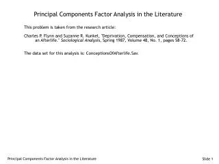Principal Components Factor Analysis in the Literature