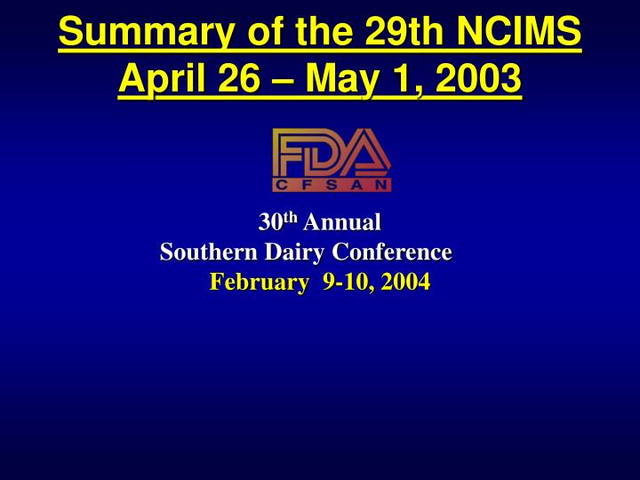 summary of the 29th ncims april 26 may 1 2003