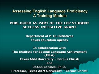 Assessing English Language Proficiency A Training Module