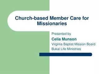 Church-based Member Care for Missionaries