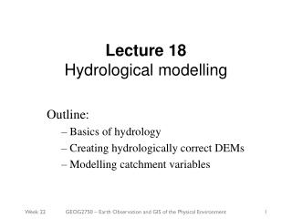 Lecture 18 Hydrological modelling