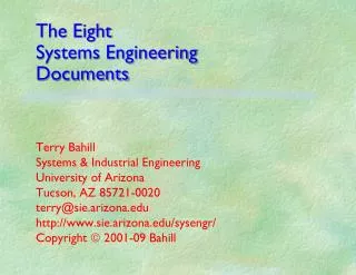 The Eight Systems Engineering Documents