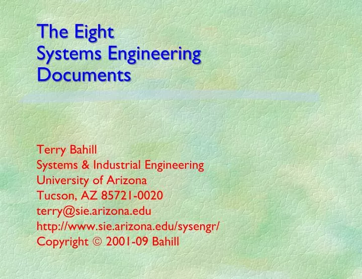the eight systems engineering documents