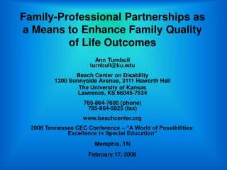 Family-Professional Partnerships as a Means to Enhance Family Quality of Life Outcomes