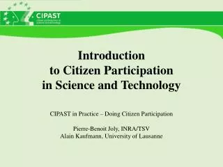 Introduction to Citizen Participation in Science and Technology
