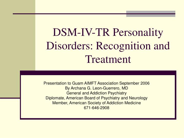 dsm iv tr personality disorders recognition and treatment