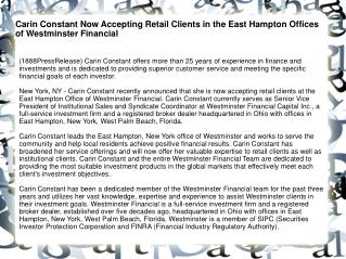 Carin Constant Now Accepting Retail Clients in the East Hamp
