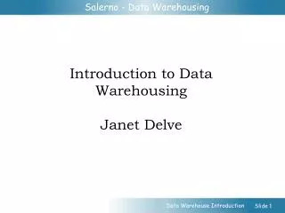 Introduction to Data Warehousing Janet Delve