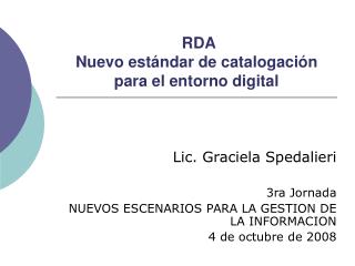 RDA Nuevo estándar de catalogación para el entorno digital