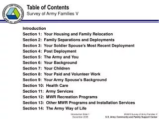 Table of Contents Survey of Army Families V