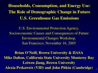 Households, Consumption, and Energy Use: The Role of Demographic Change in Future U.S. Greenhouse Gas Emissions
