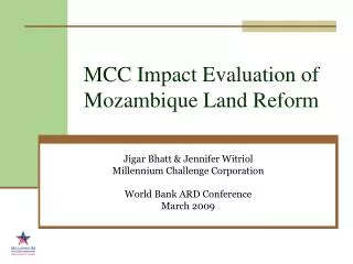 MCC Impact Evaluation of Mozambique Land Reform