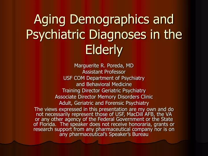 aging demographics and psychiatric diagnoses in the elderly