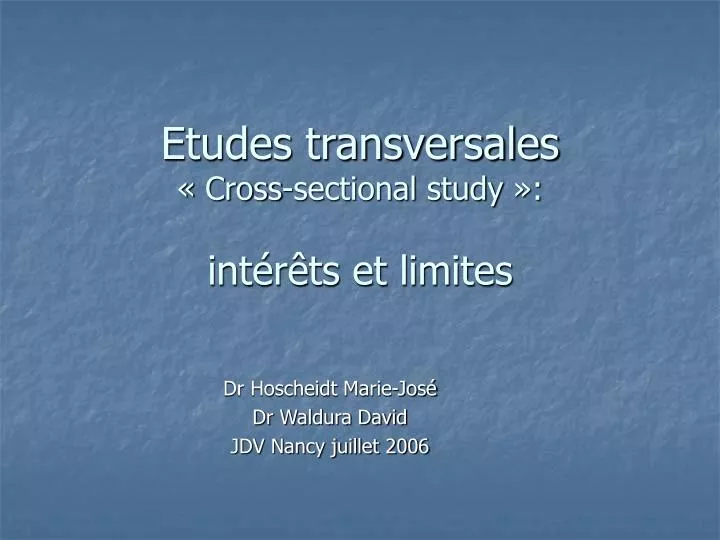 etudes transversales cross sectional study int r ts et limites