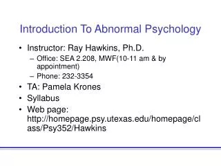 Introduction To Abnormal Psychology