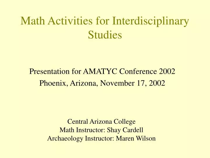 math activities for interdisciplinary studies