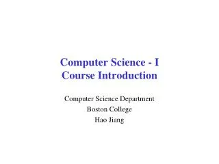 Computer Science - I Course Introduction