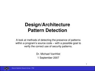 Design/Architecture Pattern Detection