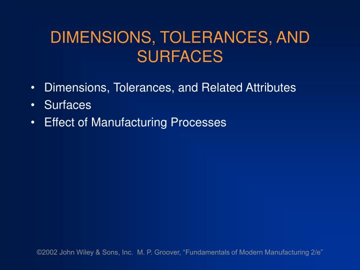 dimensions tolerances and surfaces