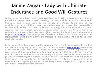 Janine Zargar - Lady with Ultimate Endurance and Good Will G