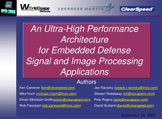 An Ultra-High Performance Architecture for Embedded Defense Signal and Image Processing Applications