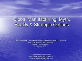 Global Manufacturing Strategic Options