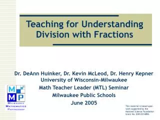 Teaching for Understanding Division with Fractions