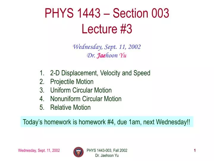 phys 1443 section 003 lecture 3