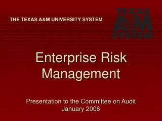 Enterprise Risk Management Presentation to the Committee on Audit January 2006