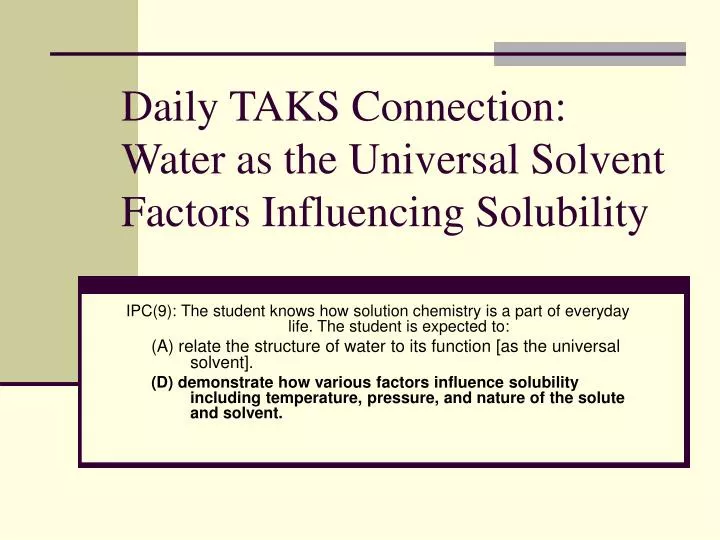 daily taks connection water as the universal solvent factors influencing solubility