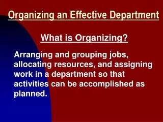 Organizing an Effective Department