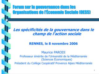 Forum sur la gouvernance dans les Organisations de l’Économie Sociale (OESS)