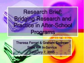 Research Brief: Bridging Research and Practice in After-School Programs