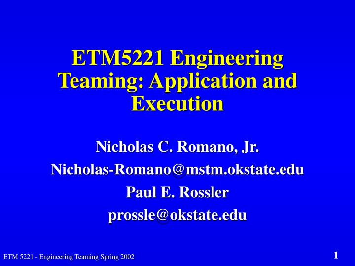 etm5221 engineering teaming application and execution