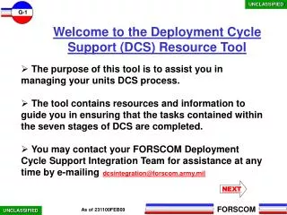 Welcome to the Deployment Cycle Support (DCS) Resource Tool