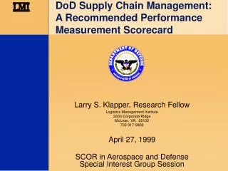 DoD Supply Chain Management: A Recommended Performance Measurement Scorecard